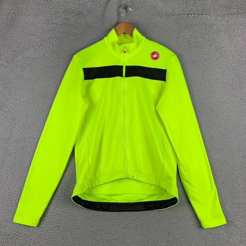 Castelli Puro 3 Cycling Jersey Mens XL Neon Green Long Sleeve Fleece Lined